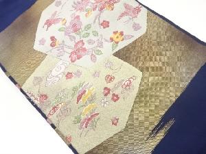 草花に蝶模様織出し名古屋帯